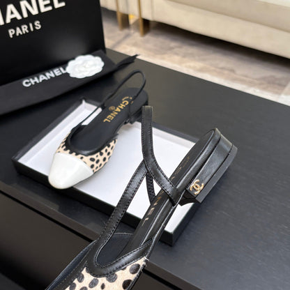 CC 26s Classic Slingback Flat Black Beige White Horsehair Patent Leather 907632