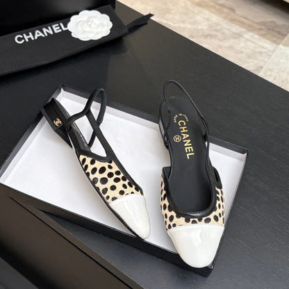 CC 26s Classic Slingback Flat Black Beige White Horsehair Patent Leather 907632