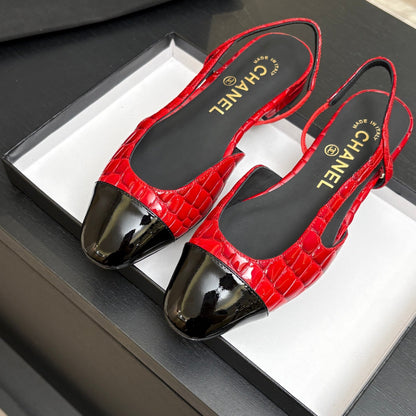 CC 26s Classic Slingback Flat Black Bright Red Crocodile Embossed Patent Leather 907634