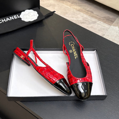CC 26s Classic Slingback Flat Black Bright Red Crocodile Embossed Patent Leather 907634
