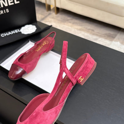 CC 26s Classic Slingback Flat Red Suede Patent Leather 907643