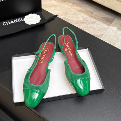 CC 26s Classic Slingback Flat Green Suede Patent Leather 907644