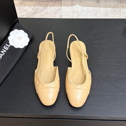 CC 26s Block Heel Slingback 1.5cm Coffee Quilted Lambskin 957983