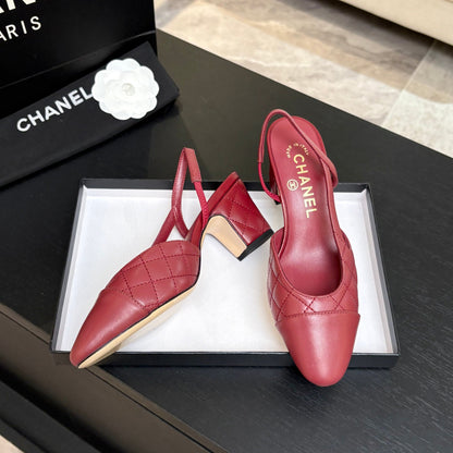 CC 26s Block Heel Slingback 6cm Burgundy Quilted Lambskin 957993