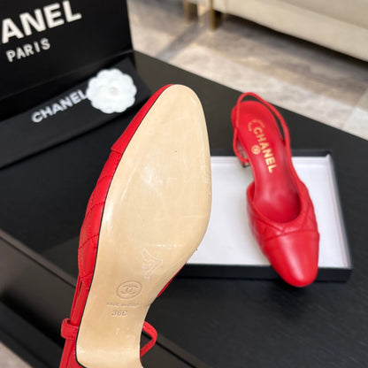 CC 26s Block Heel Slingback 6cm Red Quilted Lambskin 957995