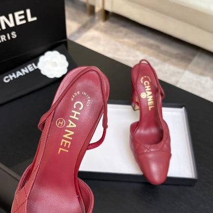 CC 26s Block Heel Slingback 9cm Burgundy Quilted Lambskin 958000