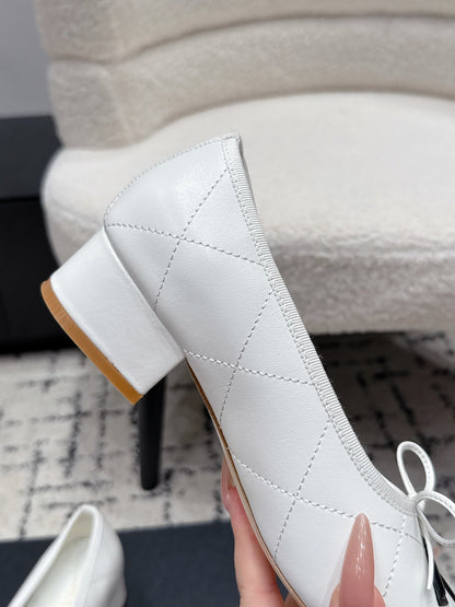 CC 26s High Heels With Bow White Lambskin