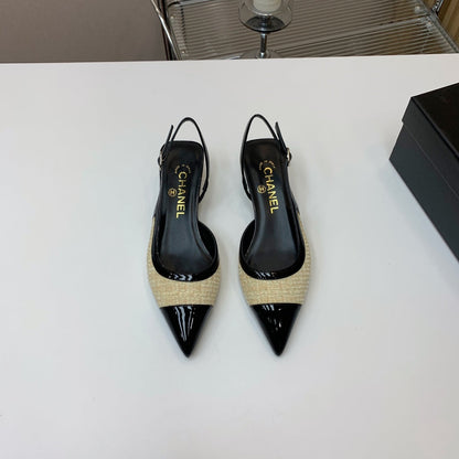 CC 26s Slingback 3.5cm Black Beige Wool Patent Calfskin 792592