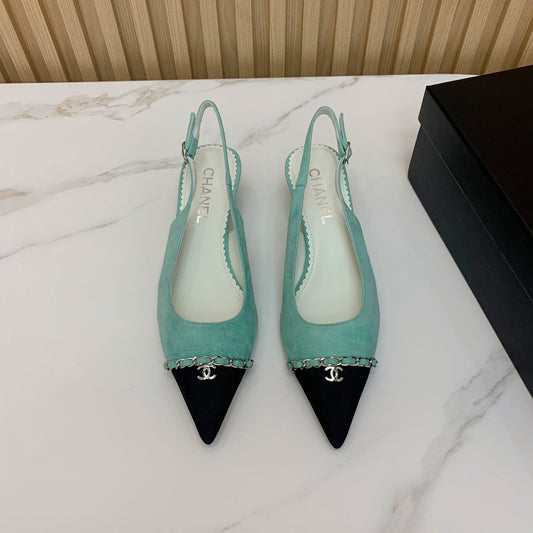 CC 26s Slingback 4.5cm Chain Teal Blue Suede 792603