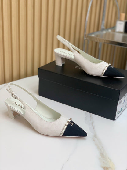 CC 26s Slingback 4.5cm Chain Light Grey Suede 792604