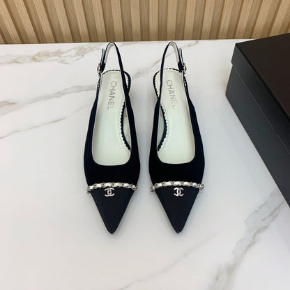 CC 26s Slingback 4.5cm Chain Black Canvas 792606