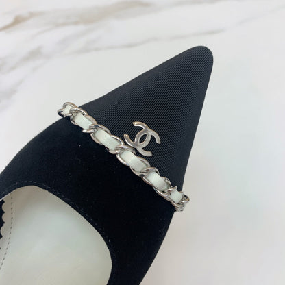 CC 26s Slingback 4.5cm Chain Black Canvas 792606