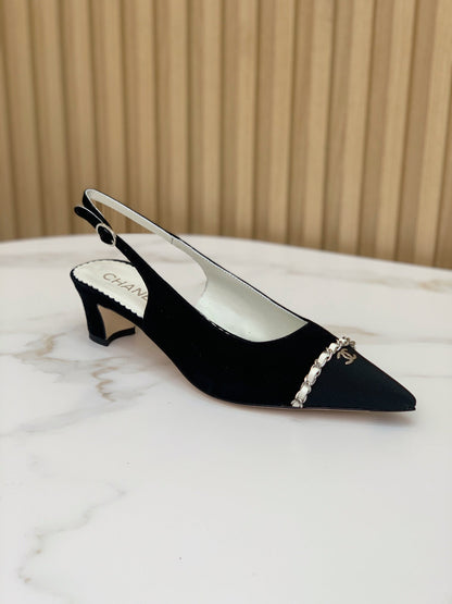CC 26s Slingback 4.5cm Chain Black Canvas 792606
