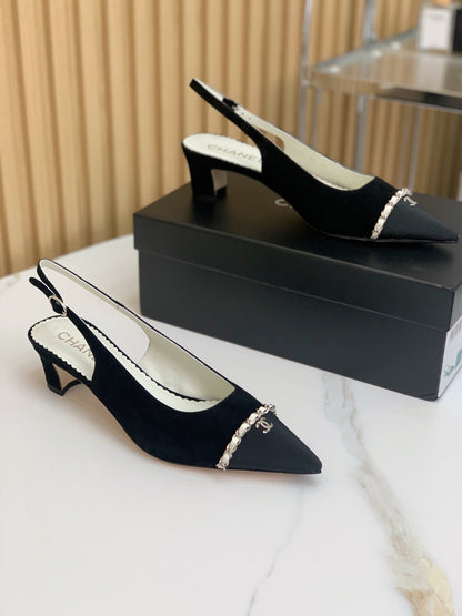 CC 26s Slingback 4.5cm Chain Black Canvas 792606