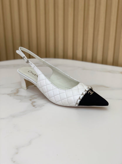 CC 26s Slingback 4.5cm Chain White Quilted Lambskin 792607