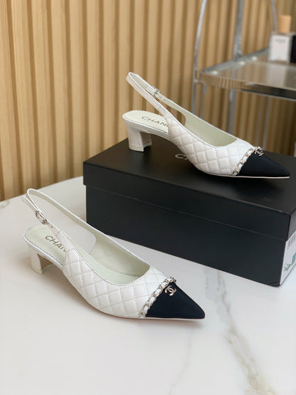 CC 26s Slingback 4.5cm Chain White Quilted Lambskin 792607