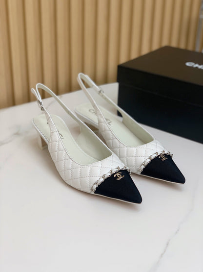 CC 26s Slingback 4.5cm Chain White Quilted Lambskin 792607