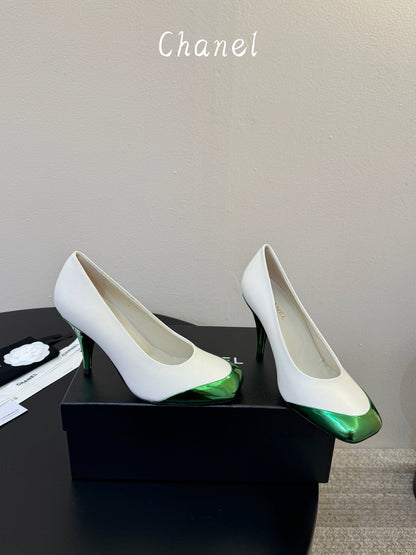 CC 26s Square Toe Pump White Green Sheepskin 835676
