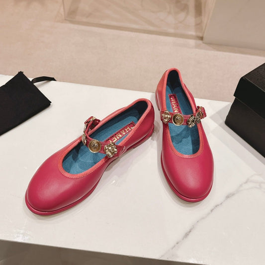 CC MARY JANES DARK RED CALFSKIN LIGHT GOLD METALIC