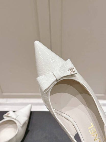 Chanel 25A Slingback White Patent Calfskin 393072