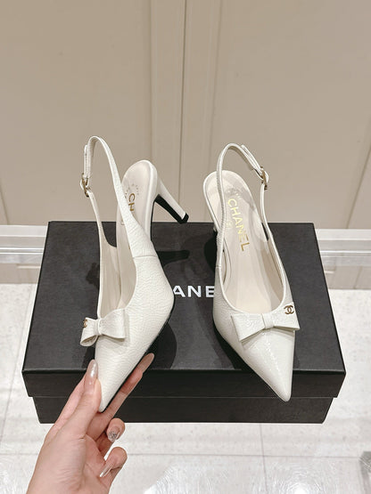 Chanel 25A Slingback White Patent Calfskin 393072