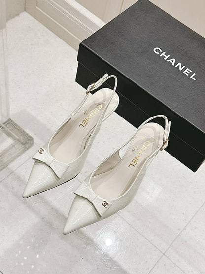 Chanel 25A Slingback White Patent Calfskin 393072