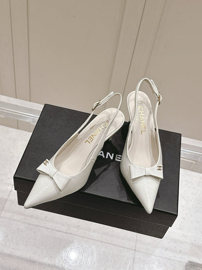 Chanel 25A Slingback White Patent Calfskin 393072