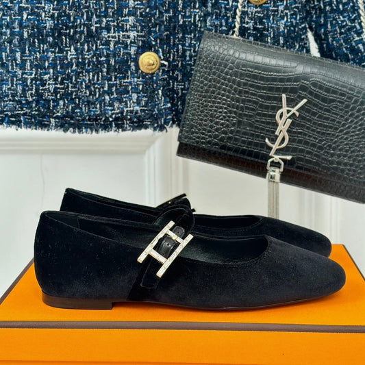 hm jane ballet flat black velvet