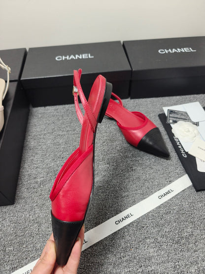CC 26s Slingback Pointed Black Red Leather 681972