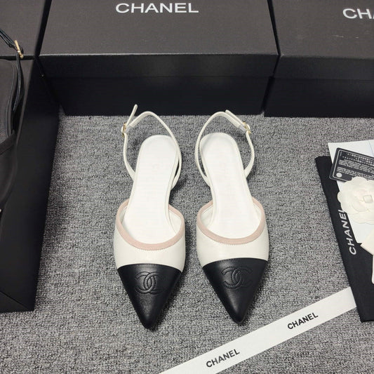 CC 26s Slingback Pointed Black White Leather 681975