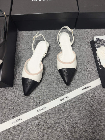 CC 26s Slingback Pointed Black White Leather 681975