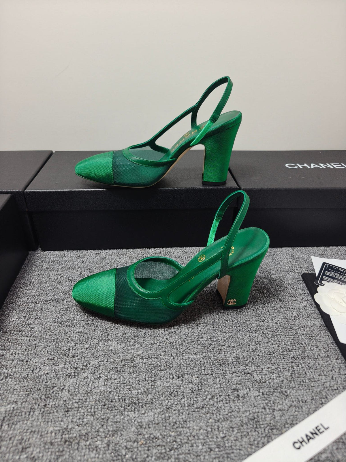 CC 26s Slingback 9.5cm Green Mesh Fabric Sheepskin 681987