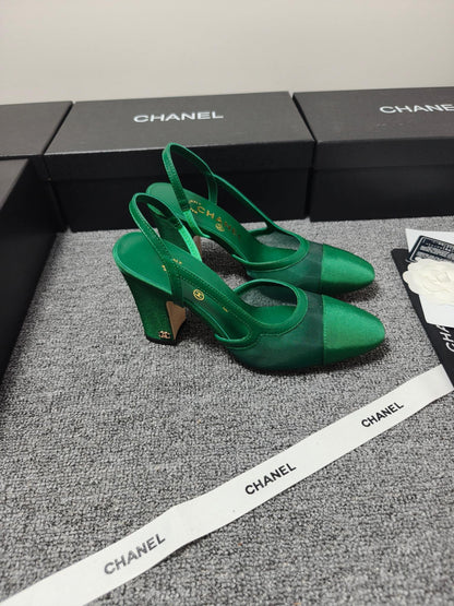 CC 26s Slingback 9.5cm Green Mesh Fabric Sheepskin 681987