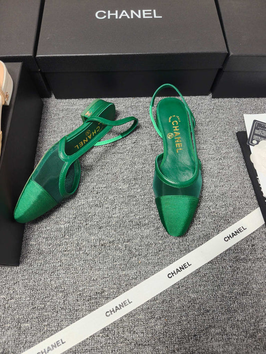 CC 26s Slingback Green Mesh Fabric Sheepskin 681999
