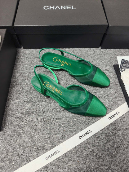 CC 26s Slingback Green Mesh Fabric Sheepskin 681999