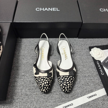CC SS 2026 Slingbacks Flat White Black Calfskin Lambskin