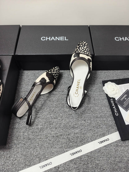 CC SS 2026 Slingbacks Flat White Black Calfskin Lambskin
