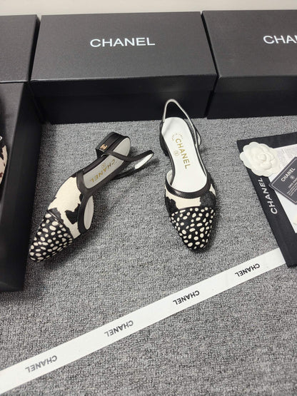 CC SS 2026 Slingbacks Flat White Black Calfskin Lambskin