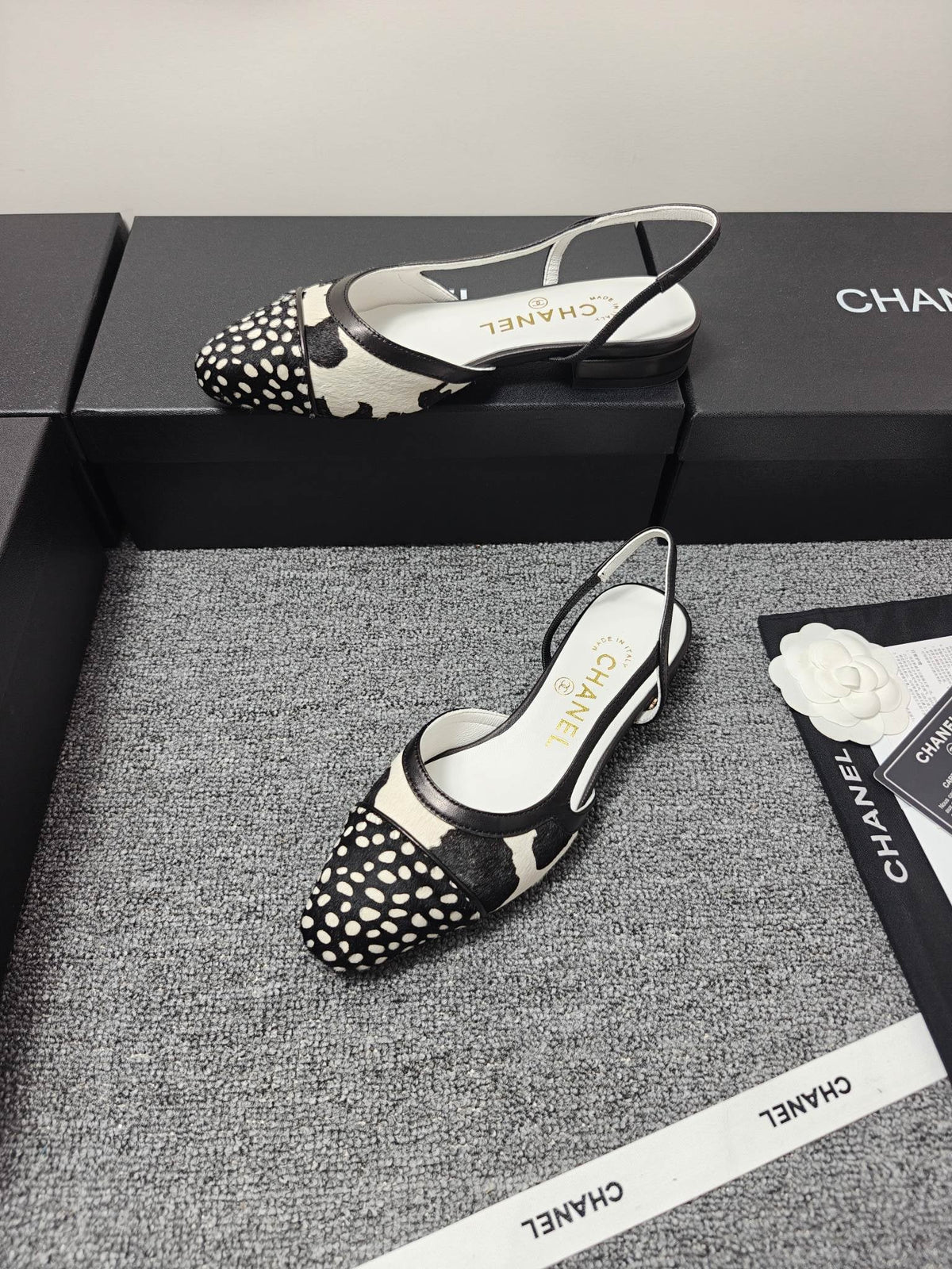CC SS 2026 Slingbacks Flat White Black Calfskin Lambskin