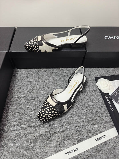 CC SS 2026 Slingbacks Flat White Black Calfskin Lambskin