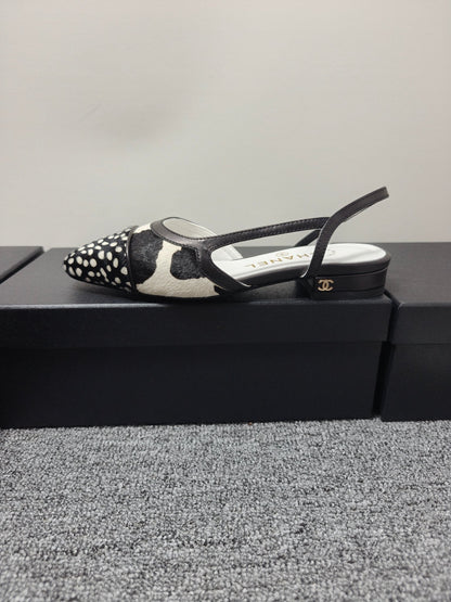 CC SS 2026 Slingbacks Flat White Black Calfskin Lambskin