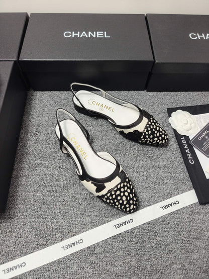 CC SS 2026 Slingbacks Flat White Black Calfskin Lambskin
