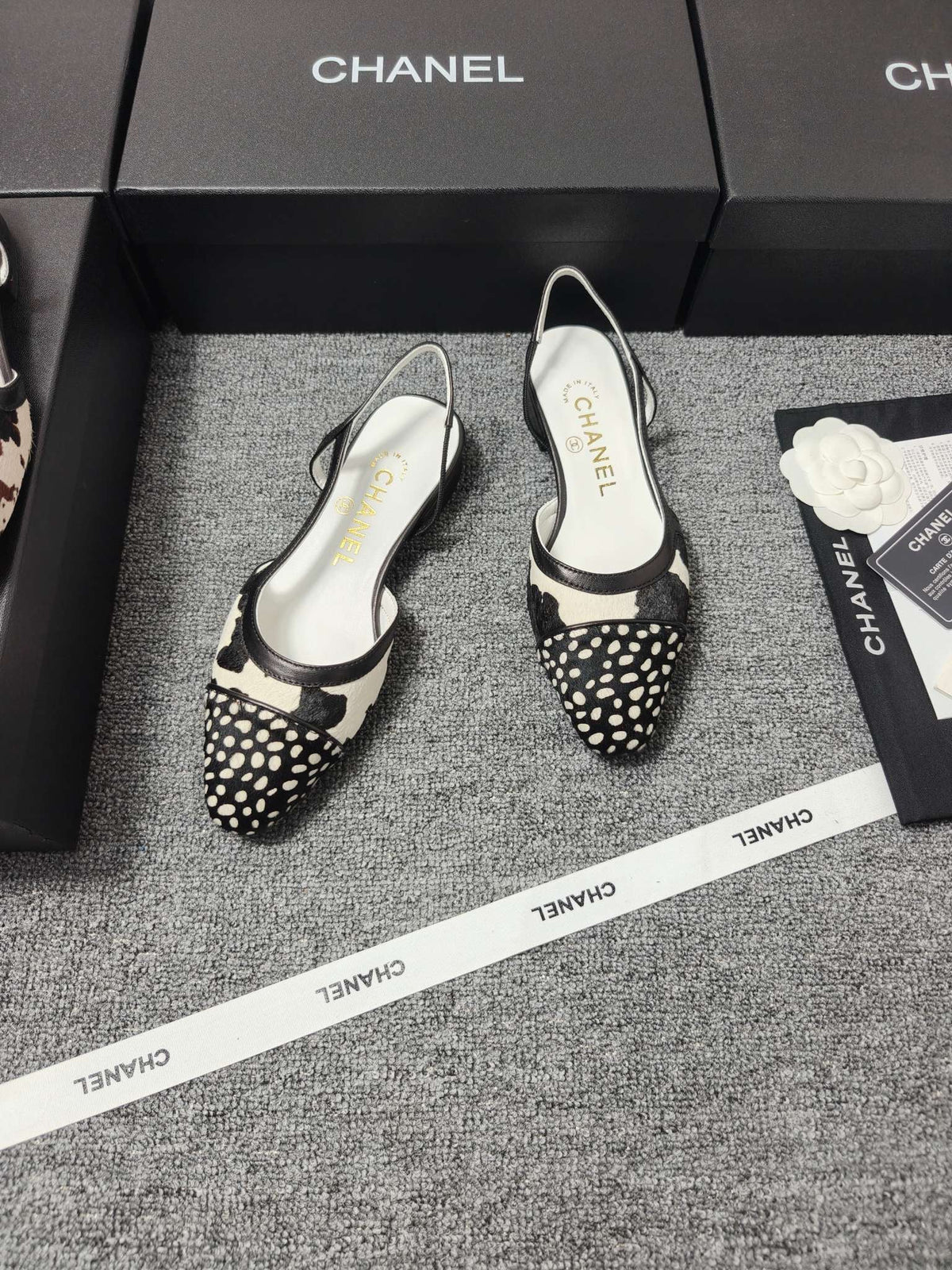 CC SS 2026 Slingbacks Flat White Black Calfskin Lambskin