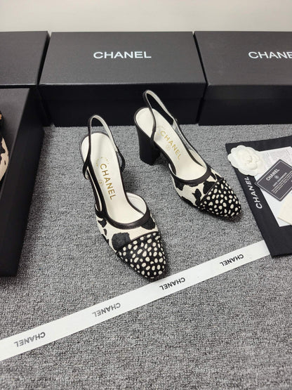 CC SS 2026 Slingbacks 9.5cm White Black Calfskin Lambskin