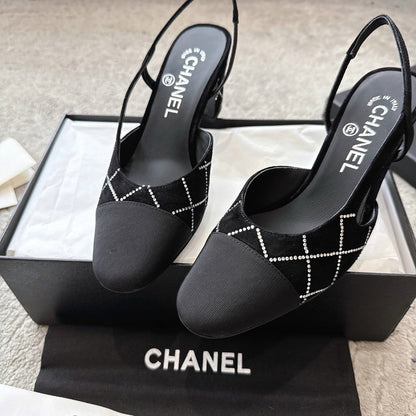 CC Slingback Black Quilted Canvas Suede 716361
