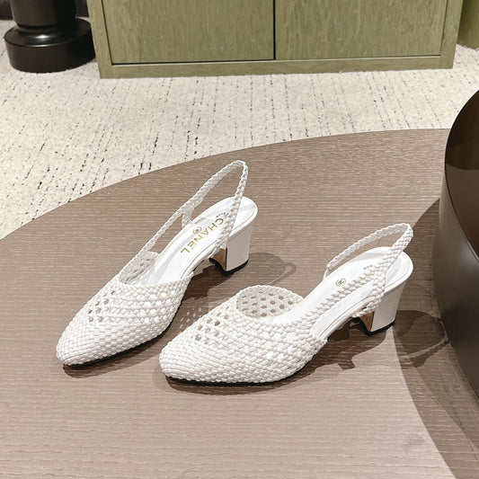 CC 26s Slingback Block Heel White Woven Sheepskin 762817