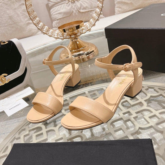CC 25C 5CM Mid Heed Sandals Cream Italian Leather 213317