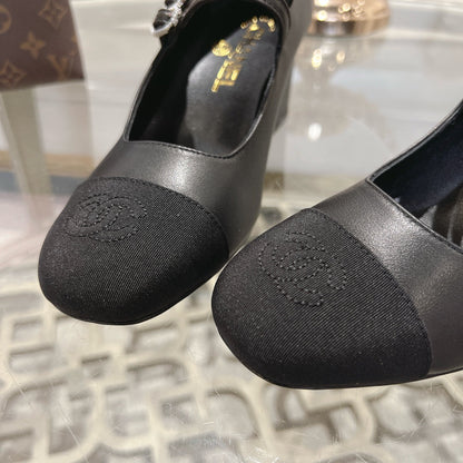 mary janes 60 double buckle black calfskin grosgrain