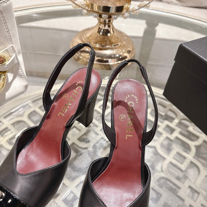 CC 26s Square-Toe High-Heeled Slingbacks 9cm Black Leather 736110