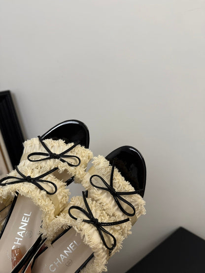 cc25 slingback sandal ̣65mm bow black grosgrain white canvas 233589
